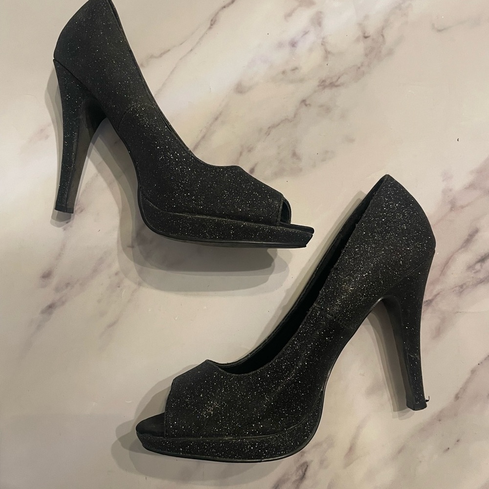Maurices Black Sparkle Peep-Toe Heels
